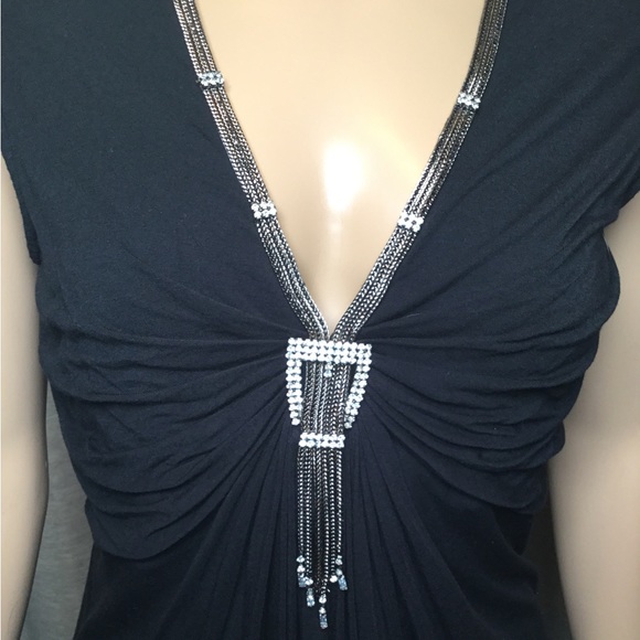 Bianca Nygard Black Evening Top with Chain/Crystal neck - Picture 3 of 7